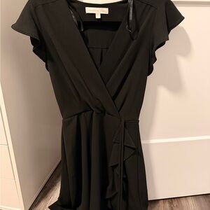 Monique Lhuillier Black Wrap-Style Mini Dress